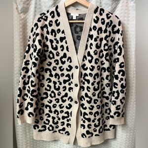 J. Jill Black and Cream Leopard Print Cardigan